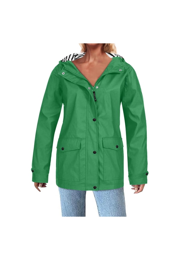 Hooded Waterproof Rain Jacket for Women, Windproof Zipper Pocket Outdoor Coat, Plus Size Lightweight Hiking Windbreaker, Packable Rain Gear, Impermeables Para Mujer for Travel Green 2X