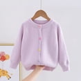 thumbnail image 1 of Sriper Kids Solid Color Fleece Cardigan Knitted Round Neck Sweater for Boys Girls Long Sleeve Warm Pullover Soft Yarn for Fall Winter Casual Everyday Wear Ages 2-11 Ropa Para Purple 5-6 Years, 1 of 5