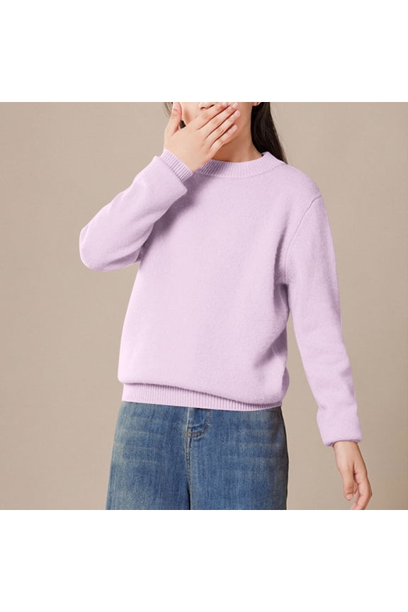 Kids Winter Thickened Sweater Velvet-Lined Long Sleeve Half High Collar Pullover Cozy Warm for Cold Days Solid Color Design Ages 2-14 Soft Breathable Great for Layering Purple 2-3Years
