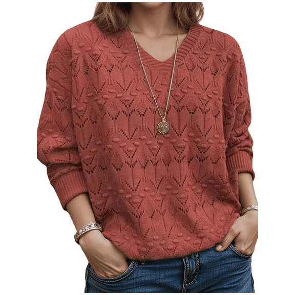 Sriper Knit Sweater for Women Loose V-Neck Long Sleeve Warm Sweaters Soild Color Cozy Soft Textured Pullover Tops 2025 Work Fashion Casual Clothes