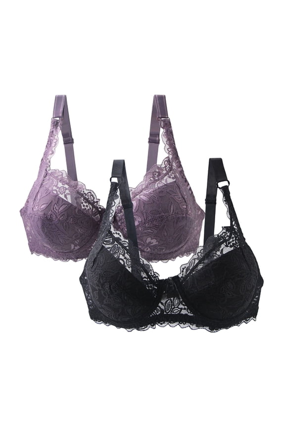 Lace Bralette Crop Tops for Women 2 Pack,Cute Sports Bras Patterned,Cotton Wireless Bralette No Padding,Everyday Basic Sleeping Bra Sujetadores Para Mujer Levanta Busto,Purple 3X