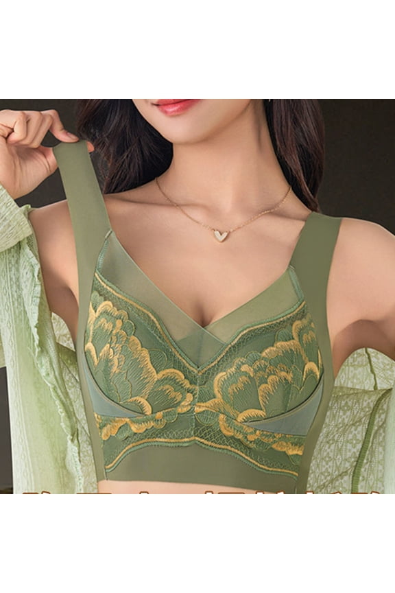 Lace Bralette Crop Tops for Women,Supportive Bras Lined,Love Bralette Wireless Front Closure,Everyday Basic Sleeping Bra Bra,Green L