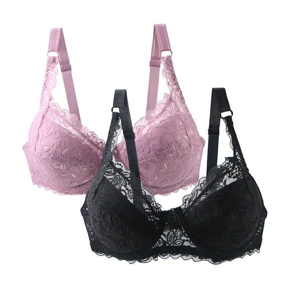 Sriper Lace Bralettes for Women Plus Size 2 Pack,Supportive Bras Large Bust Wide Straps,Black 34Dd Wireless Bralette ,Everyday Basic Sleeping Bra Bracieres Para Mujeres,Pink 3X