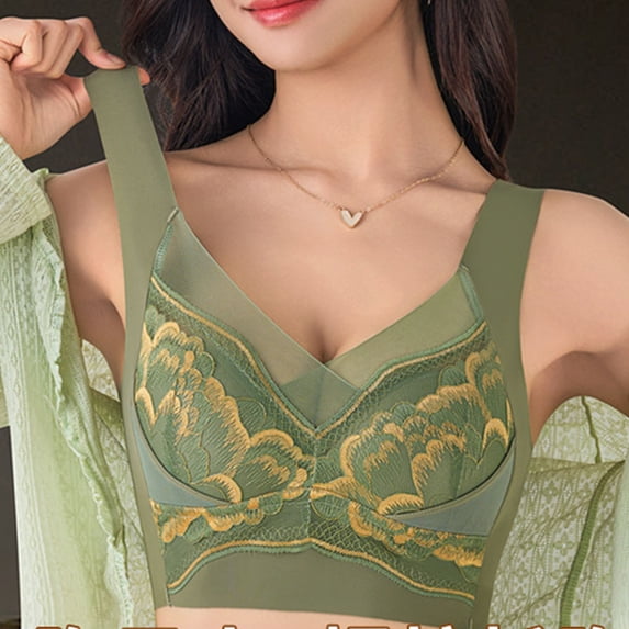 Sriper Lace Bralettes for Women Plus Size,Cute Sports Bras High Support,44C Wireless Bralette for Plus Size Front Closure,Everyday Basic Sleeping Bra Bracieles Para Mujeres,Green M