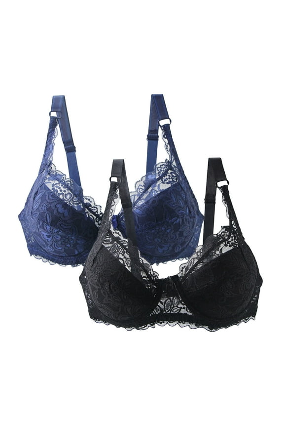 Lace Bralettes for Women with Support Plus Size 2 Pack,Cute Sports Bras,Wireless Bralette with Lift Support,Solid Color Daily Bra Underwear No Rims Brasieres Sin Varillas Para Mujer,Blue 2X