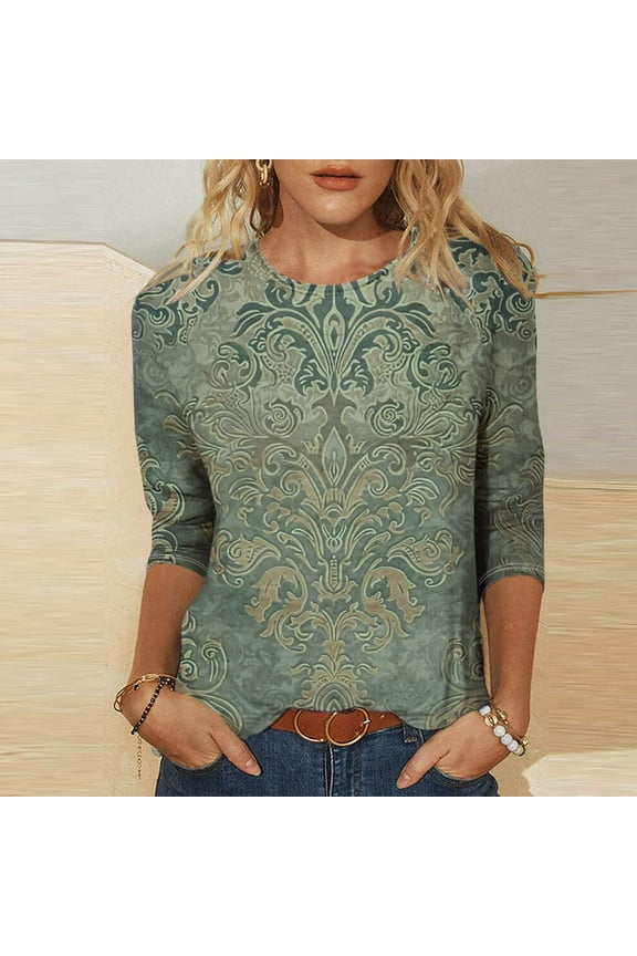 Ladies 3/4 Sleeve T Shirts Plus Size,Green L,Ladies Clothing New Arrivals,Crew Neck Shirts Solid Color,Mis Pedidos,Ropa De Mujer Para Verano