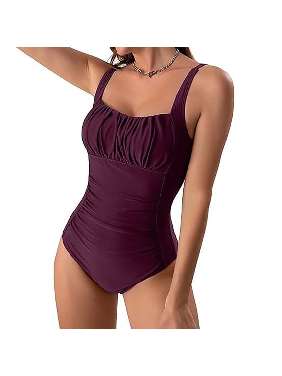 Ladies Swimsuits Tanktop and Shorts for Older Women,Tankini Swimsuits for Teens 16-18 Bathing Suits Over 60,Trajes De Bano Para Mujer Con Faja,Purple Xl
