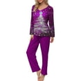 thumbnail image 1 of Sriper Lounge Sets for Women Family Christmas Pajama Cotton Long Sleeve Tops Tree Printed Comfy V-Neck Shirt Soild Color High Waisted Long Pants Ladies Loungewear Homewear Pjs Matching Clothes, 1 of 5