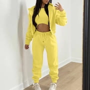 Sriper Lounge Sets for Women Fashion Workout 3 Piece Outfits Sleeveless Comfy Tank Tops Zip Up Long Sleeve Hooded Sweatpants Soild Color Casaul Hoodie Drawstring Elastic Waist Long Pants Activewear