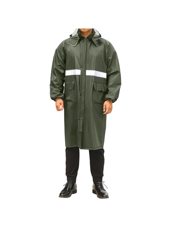 Men's Insulated Winter Raincoat 2025 Pvc Waterproof Jacket Plus Size Reflective Strip Hiking Cold Weather Thermal Rain Gear with Storm Hood Army Green 4X
