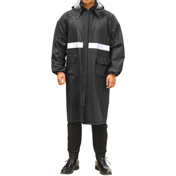Sriper Men's Insulated Winter Raincoat 2025 Pvc Waterproof Jacket Plus Size Reflective Strip Hiking Cold Weather Thermal Rain Gear with Storm Hood Black XL