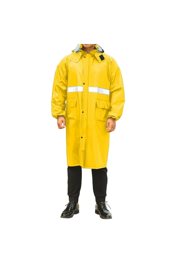 Men's Insulated Winter Raincoat 2025 Pvc Waterproof Jacket Plus Size Reflective Strip Hiking Cold Weather Thermal Rain Gear with Storm Hood Yellow 3X