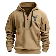 Sriper Mens Quarter-Zip Tactical Hoodie, Fleece Pullover with Multi-Pockets, Long Sleeve Workout Sweatshirt, Fall & Winter Streetwear, Durable Fabric Para Hombre Khaki 3X