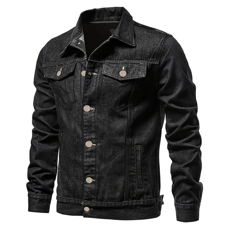 Sriper Men's Slim Fit Denim Jacket Long Sleeve Solid Color Single