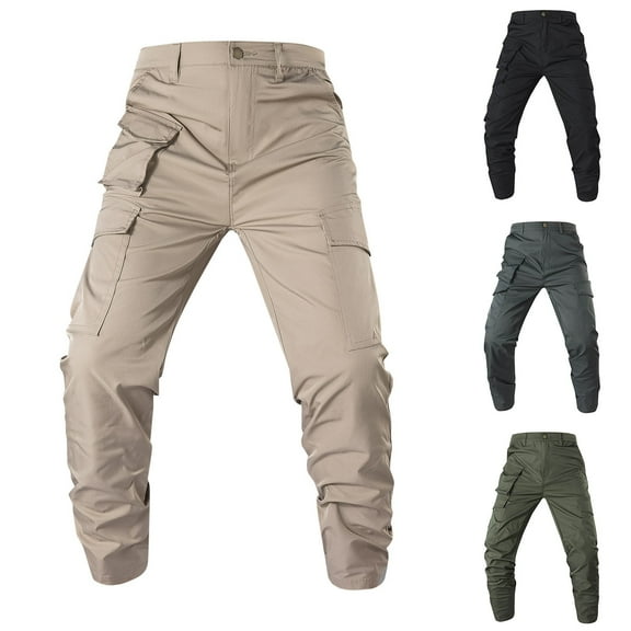 Sriper Men's Solid Color Cargo Pants Zipper Pocket Work Joggers Elastic Waist Straight Leg Tactical Pants for Outdoor & Construction Workwear Pantalones TáCticos Para Hombre Khaki 4X