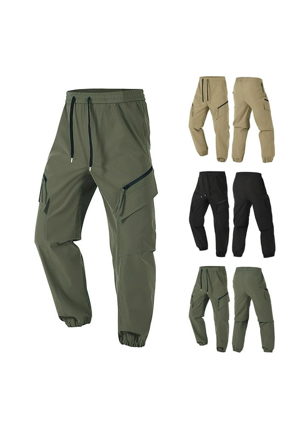 Men's Sporty Work Pants Drawstring Zipper Pocket Joggers Elastic Waist Athletic Trousers Multi-Pocket Tactical Workwear Pantalones Para Hombre Army Green 3X