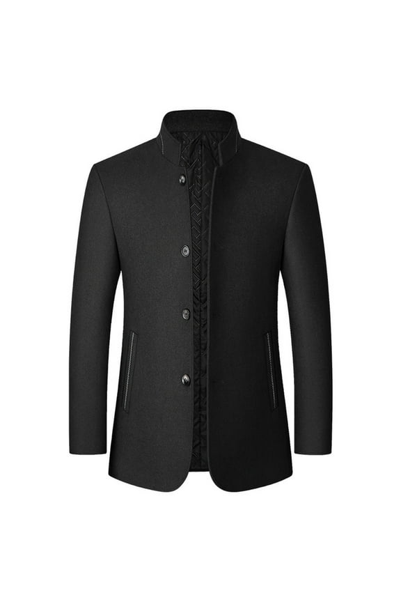 Men's Stand Collar Long Sleeve Blazer Solid Color Casual Suit Jacket,Single Breasted office Wear,Business Daily Business Daily Sport Coats Slim Fit Black M