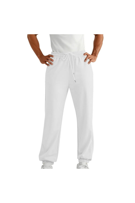 Men's Stretch Joggers Casual Sport Sweatpants with Drawstring, Pocketed Wide Leg Elastic Trousers, Athleisure Wear, Comfort Fit Pants, Pantalones Elásticos Mujer White 2X