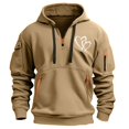 thumbnail image 1 of Sriper Men's Tactical Sweatshirt, Quarter-Zip Long Sleeve Hoodie with Multi-Pockets, Athletic Workout Pullover for Gym & Hiking, Fleece-Lined Fall Activewear, Oversized Fit Para Hombre Khaki 2X, 1 of 3