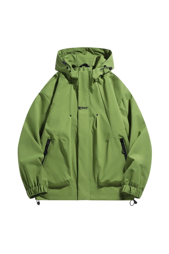 Men's Windproof & Waterproof Raincoat with Hood Running Windbreaker Jacket, Plus Size Puffer Winter Coat, 2025 Fall Fashion casaca para hombre Green S