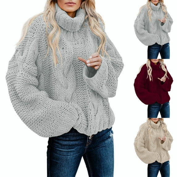Sriper Oversized Cable Knit Sweaters for Women Chunky Long Sleeve Turtleneck Sweater Baggy Thick Warm Soild Color Pullover Tops Ladies Fashion Outfits