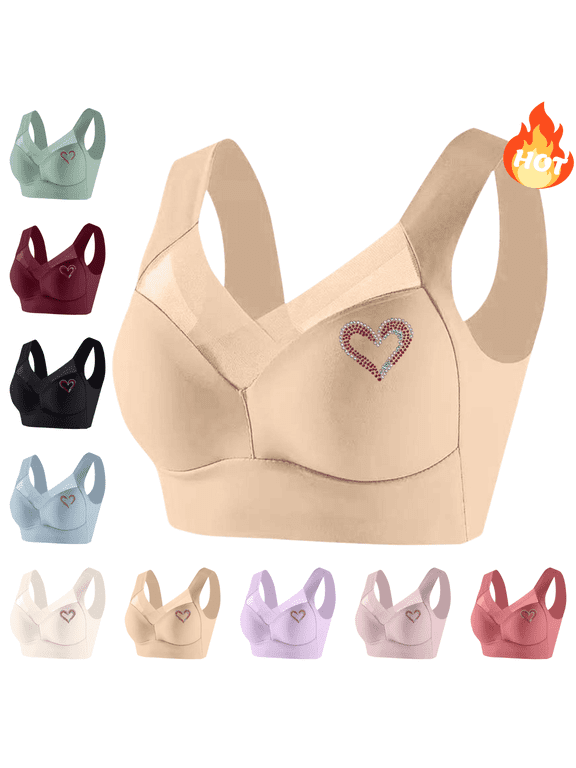 Plus Size Bralettes for Women,Comfort Bra Wirefree,Supportive Push Up Bralette for Plus Size ,Everyday Basic Sleeping Bra Bracieles Para Mujeres,Beige 3X
