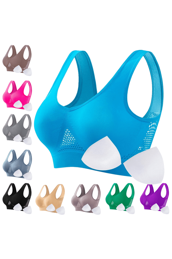 Plus Size Breathable Sports Bras for Women 3X-5X,Breathable Lift Up Air Bra,Comfortable Yoga Bralettelettes Large Bust,Cooling Bras Supportive Wireless Bras Large Bust,Braciereses Sky Blue M