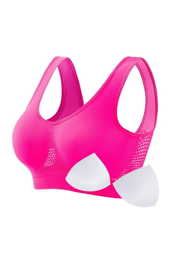 Plus Size Breathable Sports Bras for Women 3X-5X,Breathable Lift Up Air Bra,Comfortable Yoga Bralettelettes Large Bust,Cooling Bras Supportive Wireless Bras Large Bust,Braciereses Hot Pink M