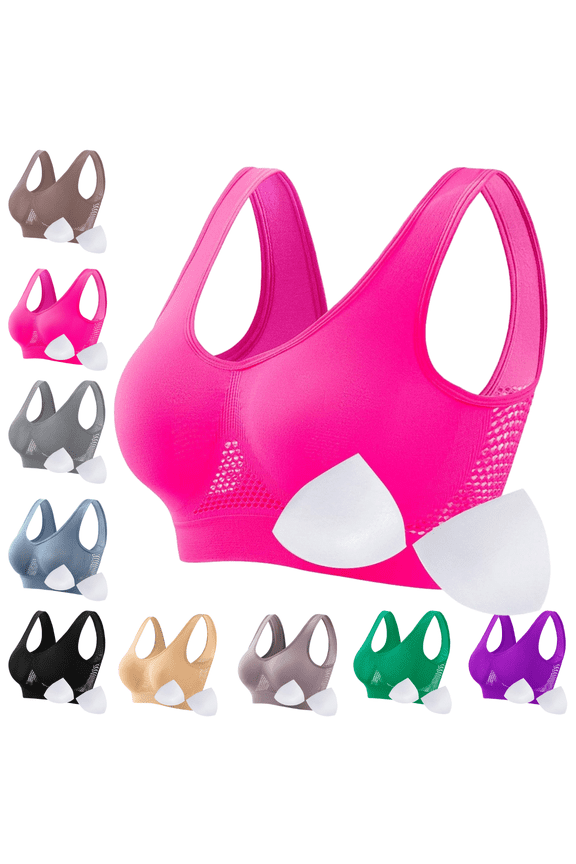 Plus Size Breathable Sports Bras for Women 3X-5X,Breathable Lift Up Air Bra,Comfortable Yoga Bralettelettes Large Bust,Cooling Bras Supportive Wireless Bras Large Bust,Braciereses Hot Pink 5X