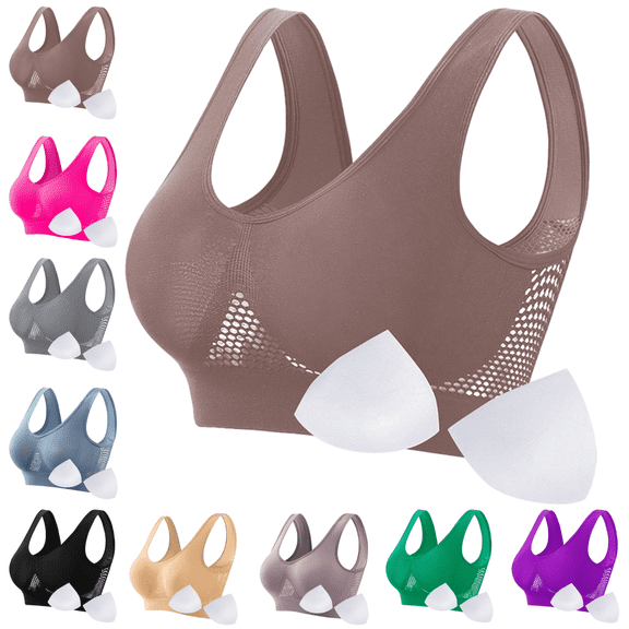 Sriper Plus Size Breathable Sports Bras for Women 3X-5X,Breathable Lift Up Air Bra,Comfortable Yoga Bralettelettes Large Bust,Cooling Bras Supportive Wireless Bras Large Bust,Braciereses Brown M