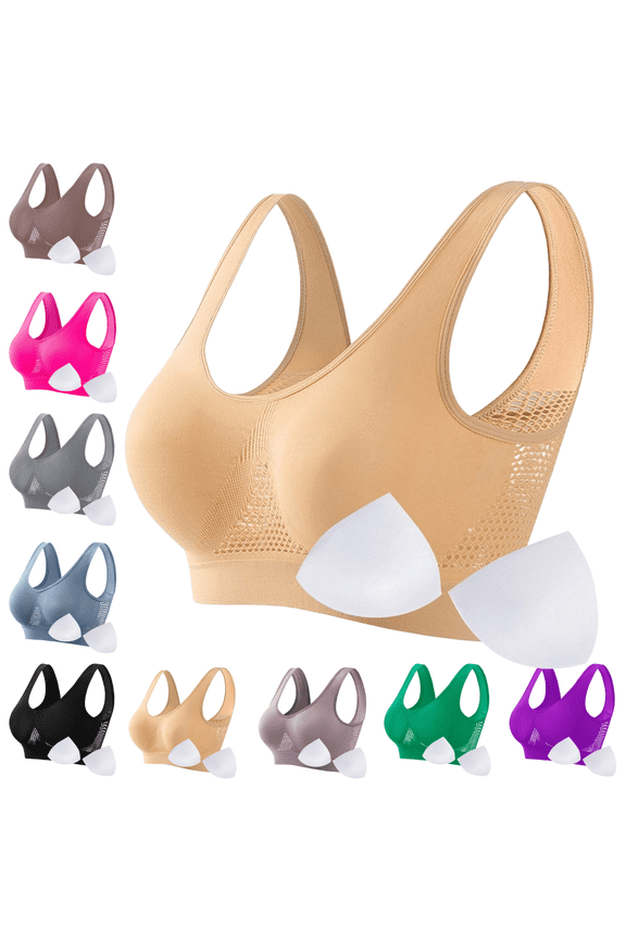 Plus Size Breathable Sports Bras for Women 3X-5X,Breathable Lift Up Air Bra,Comfortable Yoga Bralettelettes Large Bust,Cooling Bras Supportive Wireless Bras Large Bust,Braciereses Beige 4X