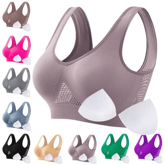 Sriper Plus Size Breathable Sports Bras for Women 3X-5X,Breathable Lift Up Air Bra,Comfortable Yoga Bralettelettes Large Bust,Cooling Bras Supportive Wireless Bras Large Bust,Braciereses Khaki 2X