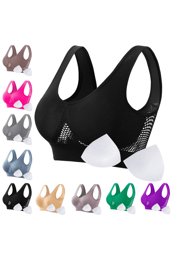 Plus Size Breathable Sports Bras for Women 3X-5X,Breathable Lift Up Air Bra,Comfortable Yoga Bralettelettes Large Bust,Cooling Bras Supportive Wireless Bras Large Bust,Braciereses Black 5X