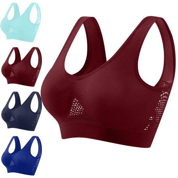 Sriper Plus Size Sport Bras for Women Wireless,Racerback Push Up Workout Bralette Front Closure, Sostenes Para Mujer Sin Varillas,Wine 3X
