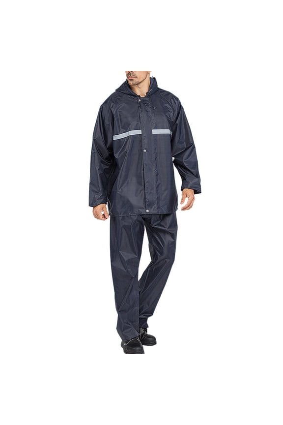 Pullover Rain Jacket & Pants Set Camping Windproof Waterproofs Packable Fall Hiking Gear Quick Release Buckle System Chaqueta Impermeable Navy 3X