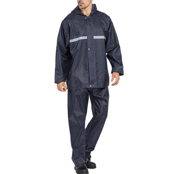 Sriper Pullover Rain Jacket & Pants Set Camping Windproof Waterproofs Packable Fall Hiking Gear Quick Release Buckle System Chaqueta Impermeable Navy XL