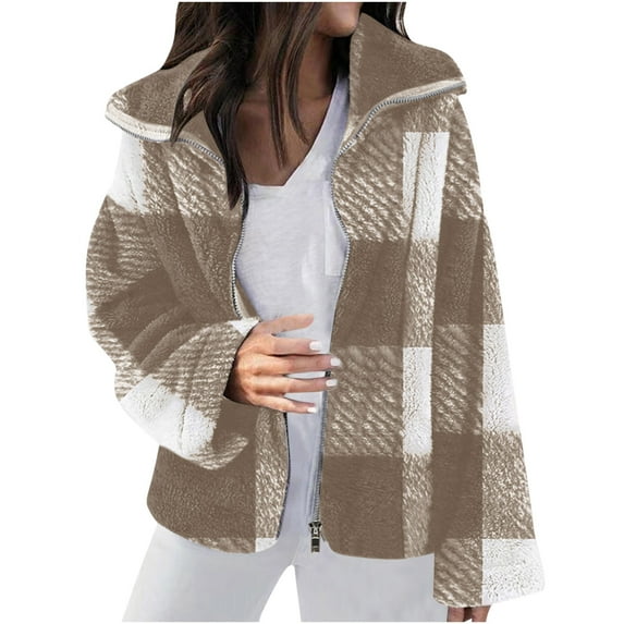 Sriper Purple Women Warm Sherpa Lined Fleece Plaid Flannel Shirt Jacket Cardigan Coats Trendy 2024 Plaid Hooded Thick Plus Fleece Warm Jacket Coat Fall Blouses 2024 Work