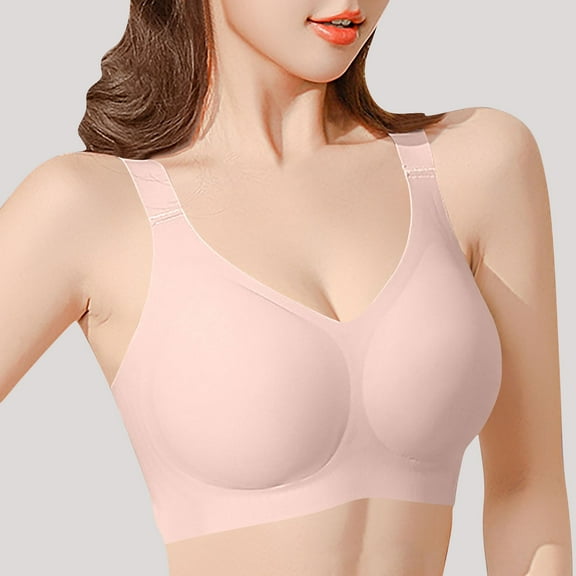 Sriper Push Up Bras for Women No Underwire,Cooling Bras Plus Size,Wireless Front Closure Bralette for Older Back Support,Solid Color Daily Bra Underwear No Rims Bracieles Para Mujeres,Pink XL