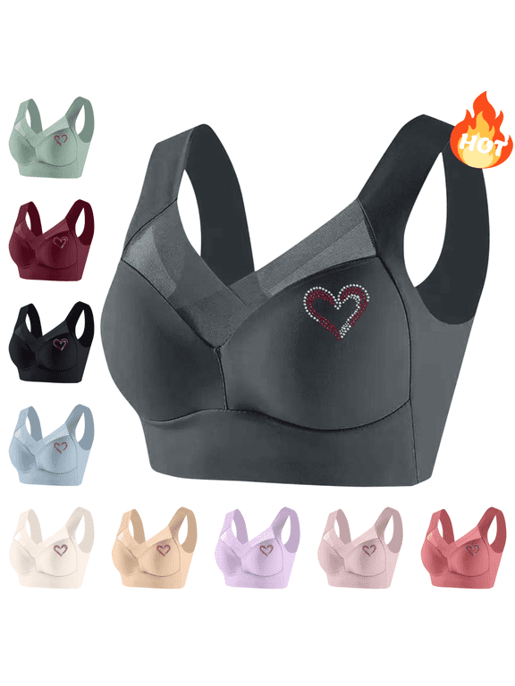 Push Up Bras for Women No Underwire,Cute Sports Bras Patterned, Supportive Push Up Padded Bralette ,Everyday Basic Sleeping Bra Brasieres Sin Varillas Para Mujer,Gray 2X