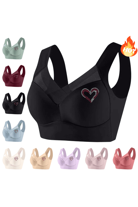 Push Up Lingerie for Women,Supportive Bras Push Up,Supportive Wireless Bralette 34 C,Solid Color Daily Bra Underwear No Rims Correa Para Mujer,Black 5X