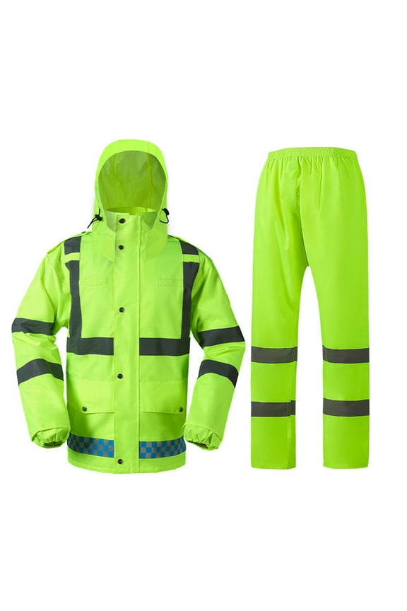 Reflective Rain Suit Set Waterproof Plus Size Jacket & Pants 2025 Fall Puffer Hiking Safety Gear with Luminescent Strips Green M