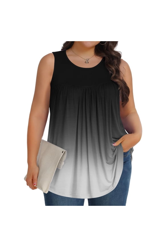 Sleveless Shirts for Women Work Casual,Plus Size T Tank Tops for ,Crew Neck Blouses Solid Color,Summer Clothes Pullover,Blusas Para Mujer,Check Out,Black 4X
