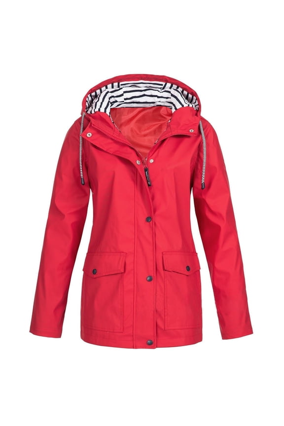 Solid Color Waterproof Raincoat for Women, Plus Size Outdoor Hiking Jacket, Windproof Trekking Coat, Packable Travel Rainwear, Chaquetas De Mujer Red XL