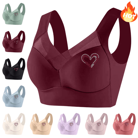 Sriper Supportive Bras for Women,Supportive Bras Plus Size,Strapless Bralette Large Bust No Wire,Everyday Basic Sleeping Bra Brasieres Para Mujer,Wine 2X