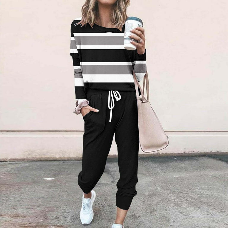 Sriper Sweat Outfits for Women 2 Pieces Velvet Oversized Graphic Sweatshirt and Sweatpants Fleece Pants Wide Leg with Pockets Black S Clothes Trendy