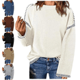 thumbnail image 1 of Sriper Sweaters for Women Oversized Long Sleeve Crewneck Knit Sweater Dropped Shoulder Patchwork Thick Warm Pullover Soild Fashion Winter Outerwear, 1 of 4