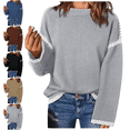 thumbnail image 1 of Sriper Sweaters for Women Oversized Long Sleeve Crewneck Knit Sweater Dropped Shoulder Patchwork Thick Warm Pullover Soild Fashion Winter Outerwear, 1 of 4