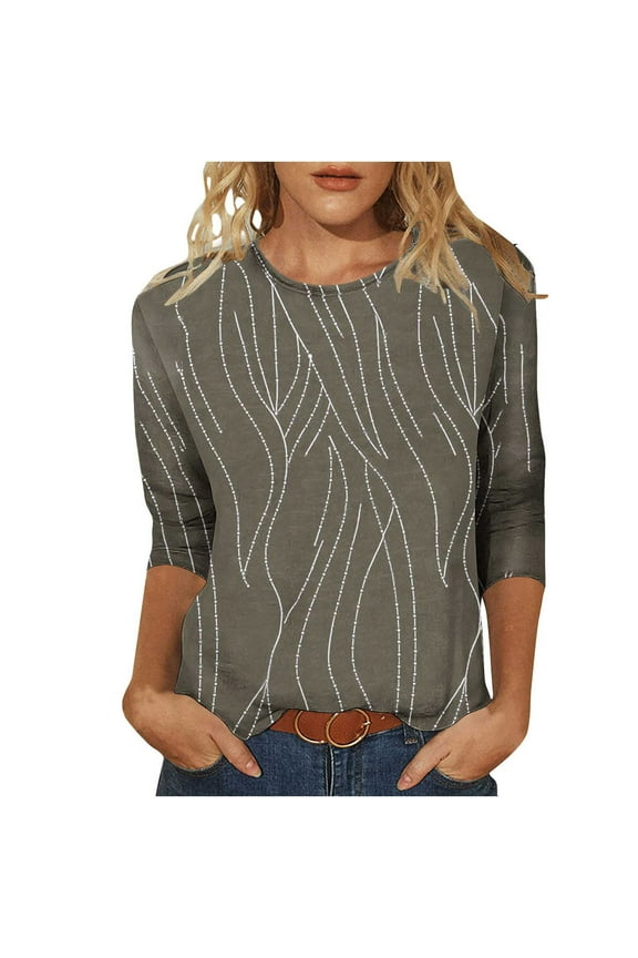 Three Quarter Sleeve Cotton Tops for Women,Trendy 3/4 Sleeve Shirts,Fall Blouses,Tunic Pullover,Business Casual Plus Size Outfits,Blusas Para Mujer Khaki XL