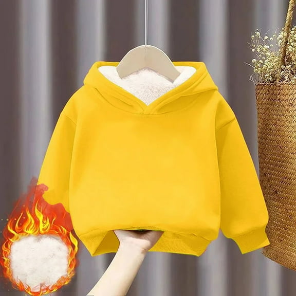 Sriper Toddler Girls' Fleece Hoodie, Thickened Warm Pullover, Long Sleeve Casual Top, Kids Winter Clothes, Hooded Sweatshirt, Ropa de Niños, Soft & Snug Size Yellow 5 Years