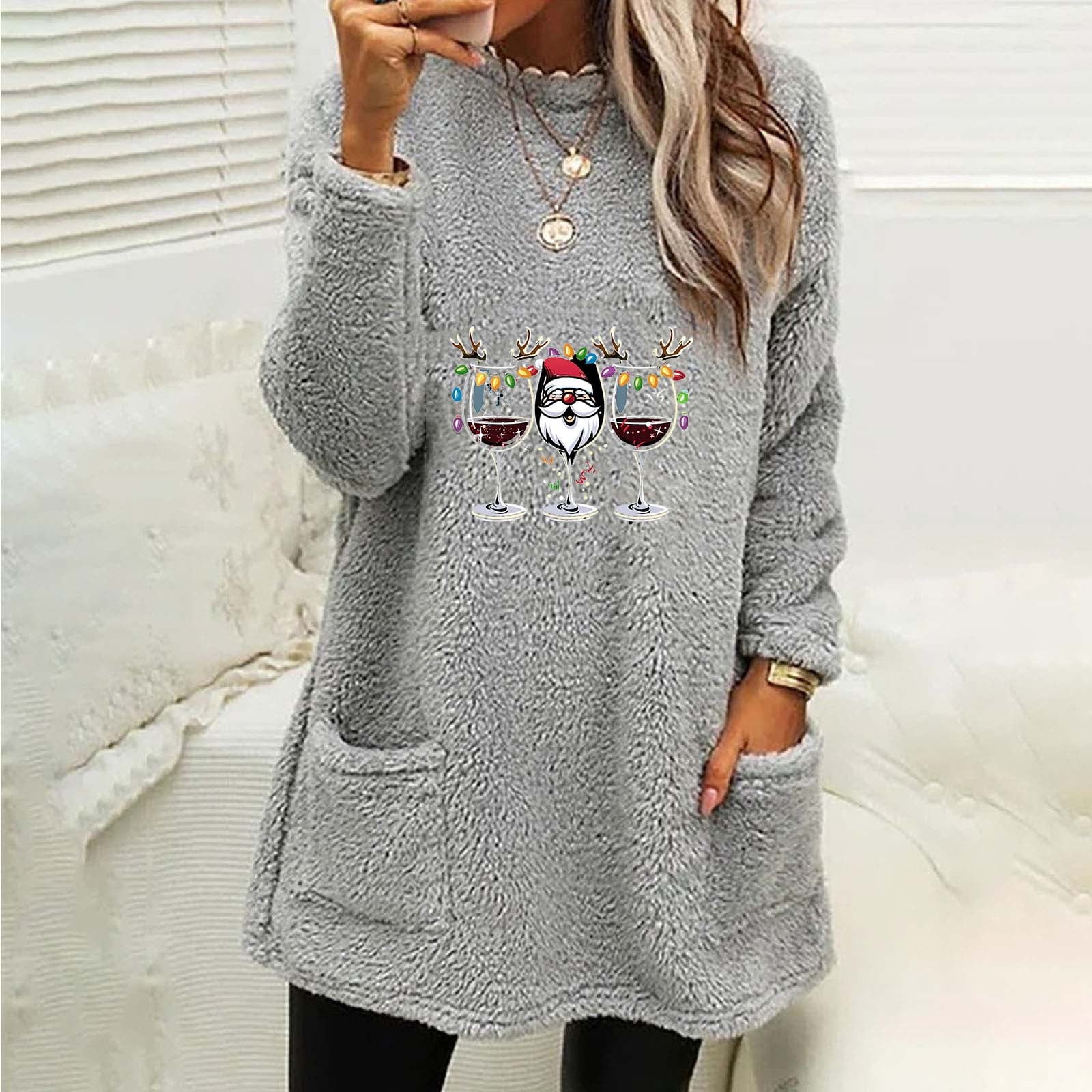 Sriper Vintage Christmas Sweatshirts for Women Long Tunic Top Black